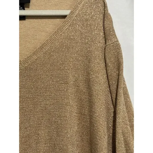 Maggie‎ Barnes Womens Sz 3x Metallic Gold Sweater Holiday Career V Neck Light - Picture 2 of 10